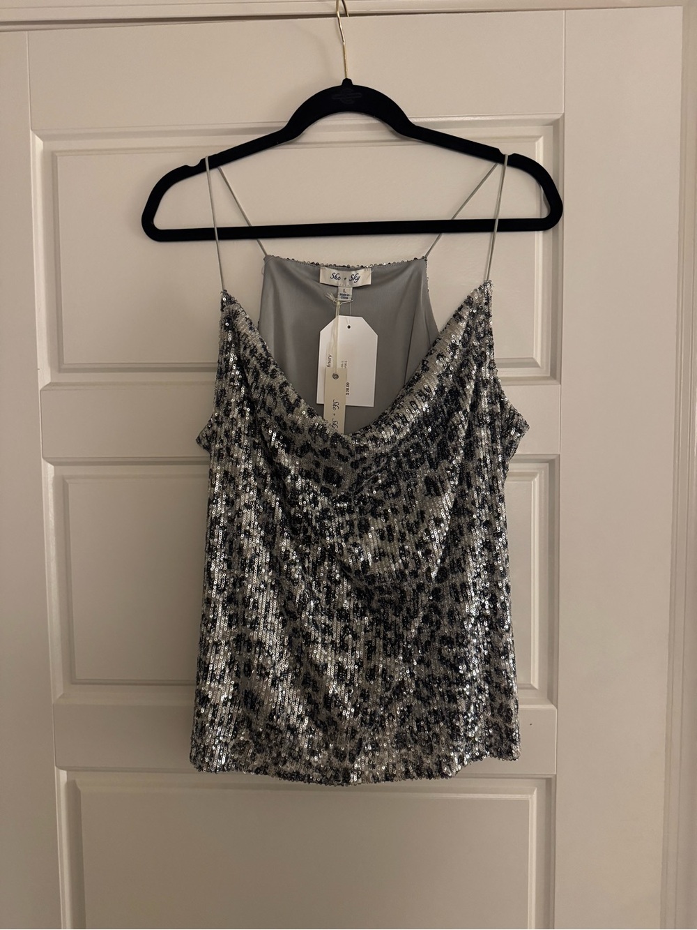 She + Sky Silver Sequin Cowl Neck Camisole